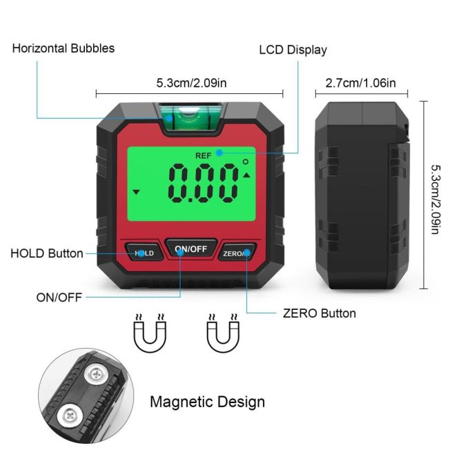 Other Car Gadgets | Mini Digital Inclinometer Protractor/Inclinometer/Level  3 IN 1 Angle Finder Angle Meter/Bevel Gauge 90° Gauge Digital Level Box for 4 x 90 Degree Measuring Range Red1 Car Electronics Other Car Gadgets