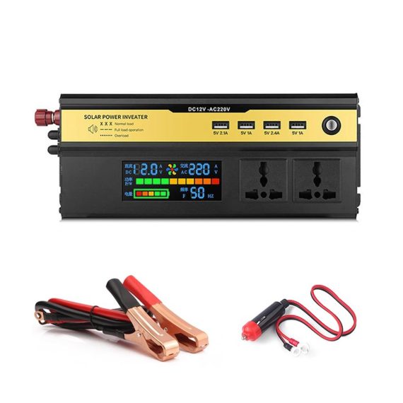 Power Supply | 5000W Car Power Inverter LED Digital Modified Sinewave Inverter 12V to 220V Converter with AC Outlets 4 USB Charging Ports for Car Vehicle Home Laptops Black Car Electronics Black