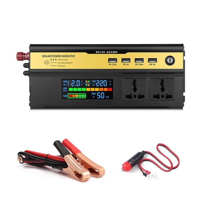 Power Supply | 6000W Car Power Inverter LED Digital Modified Sinewave Inverter 12V to 220V Converter with AC Outlets 4 USB Charging Ports for Car Vehicle Home Laptops Black Car Electronics Black