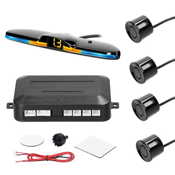 Radar Detector | Car Parking Sensor Rear Reversing Radars System with 4 Parking Sensors Black Car Alarms & Security Black