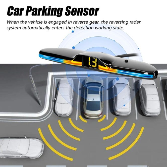 Radar Detector | Car Parking Sensor Rear Reversing Radars System with 4 Parking Sensors Black Car Alarms & Security Black